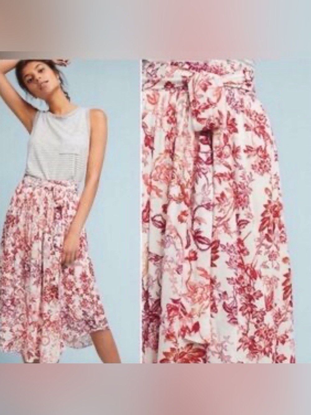 Maeve Anthropologie midi Skirt Clock Floral Butterfly Wonderland